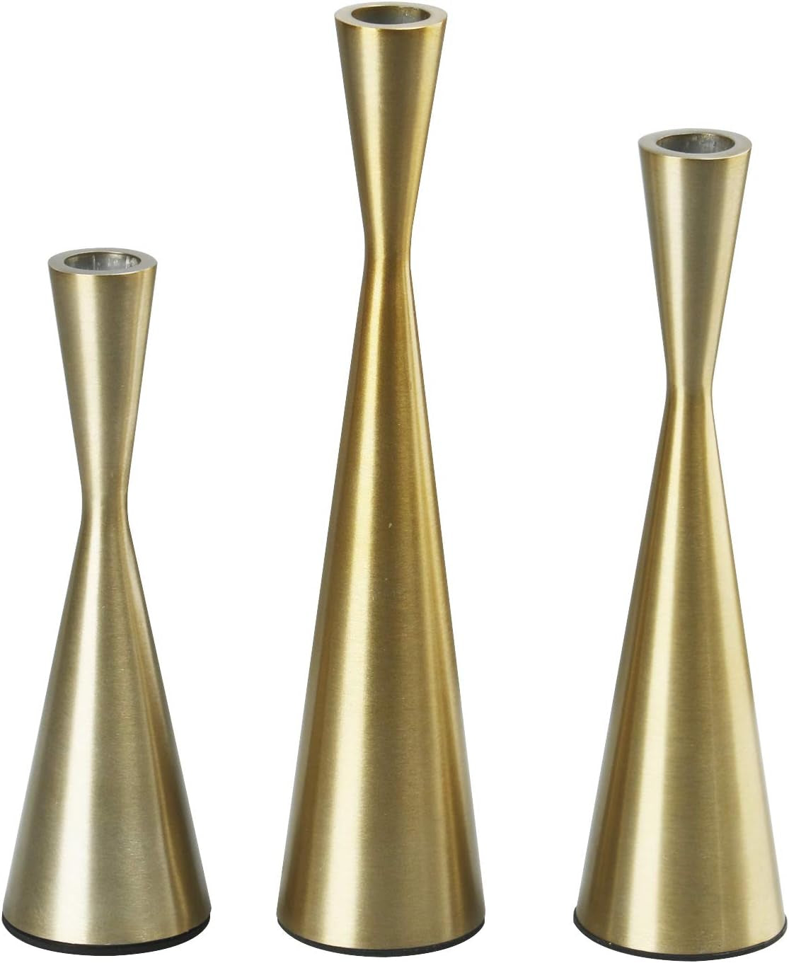 Elegant Brushed Golden Brass Candlestick Holders - Set of 3
