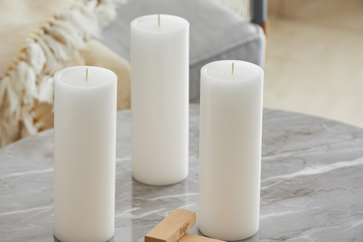 Luxury Smooth White Pillar Candles - Set of 3