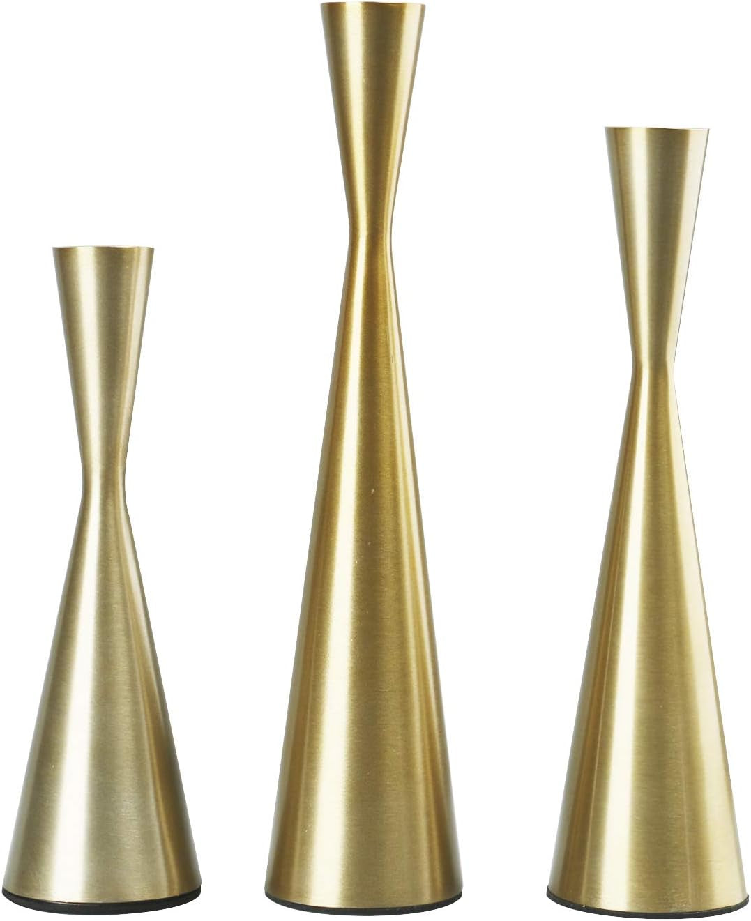 Elegant Brushed Golden Brass Candlestick Holders - Set of 3
