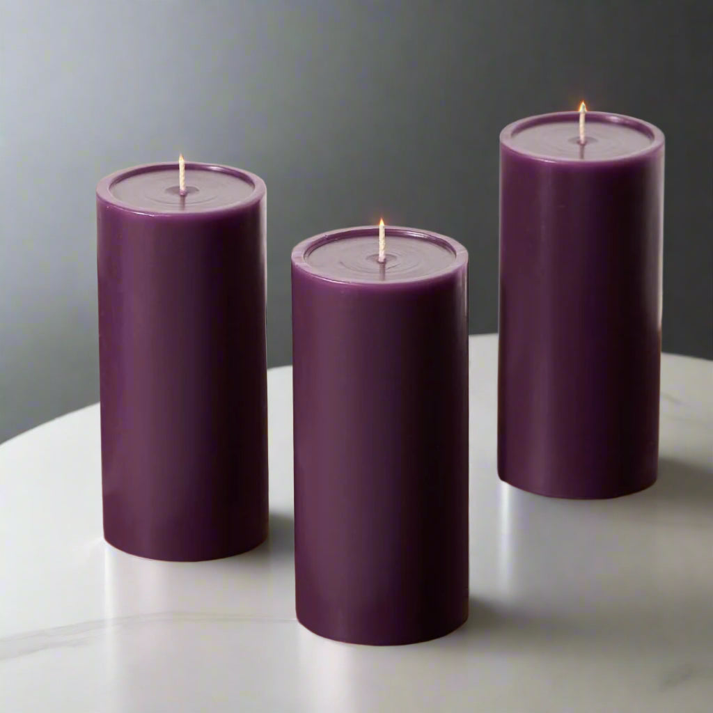 Luxury Smooth Purple Pillar Candles - Set of 3