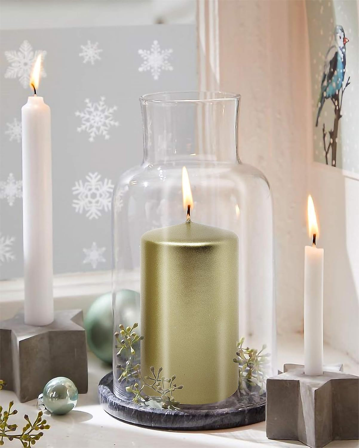 Glam Metallic Cream Gold Pillar Candles - 6 Pack