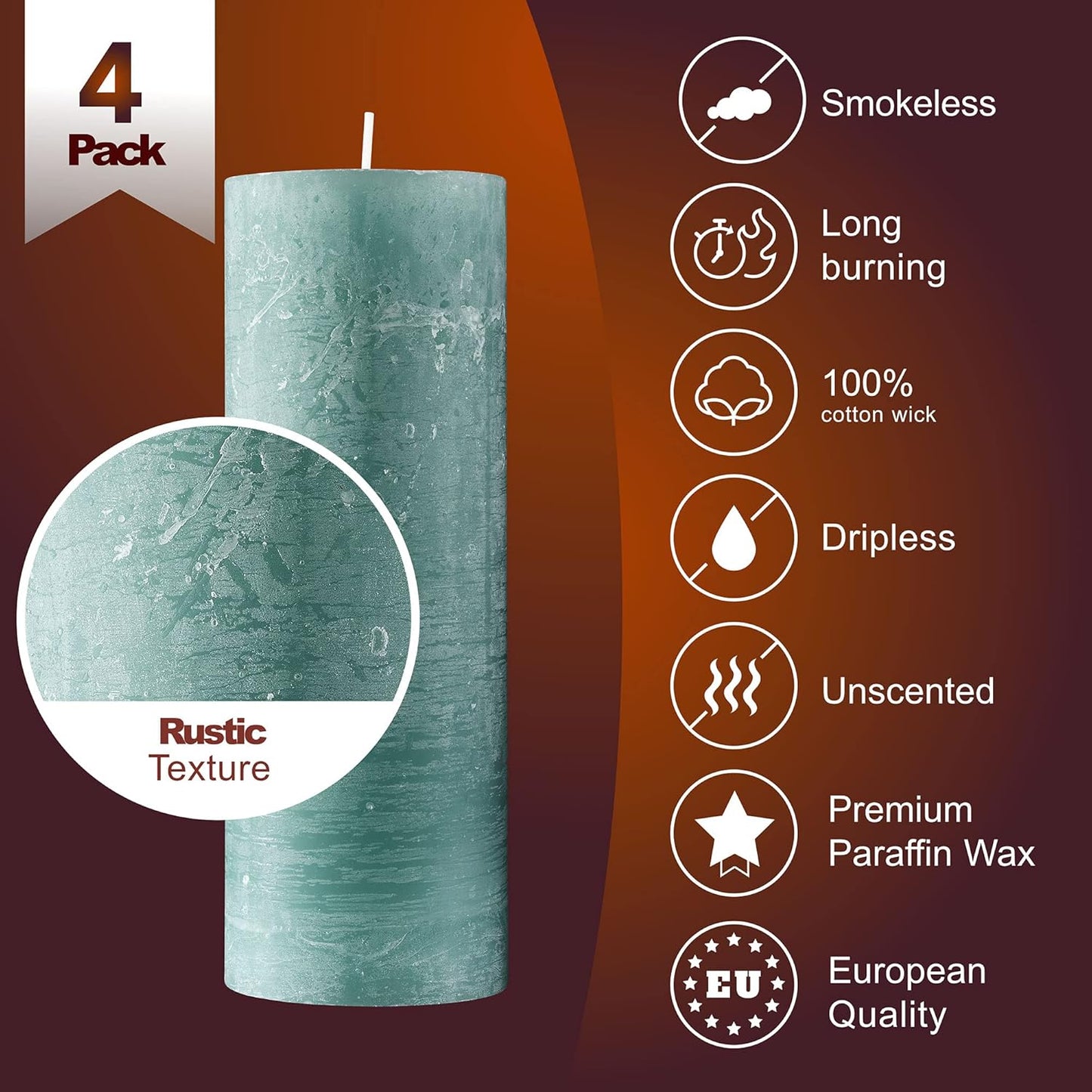Rustic Green Pillar Candles - Set of 4