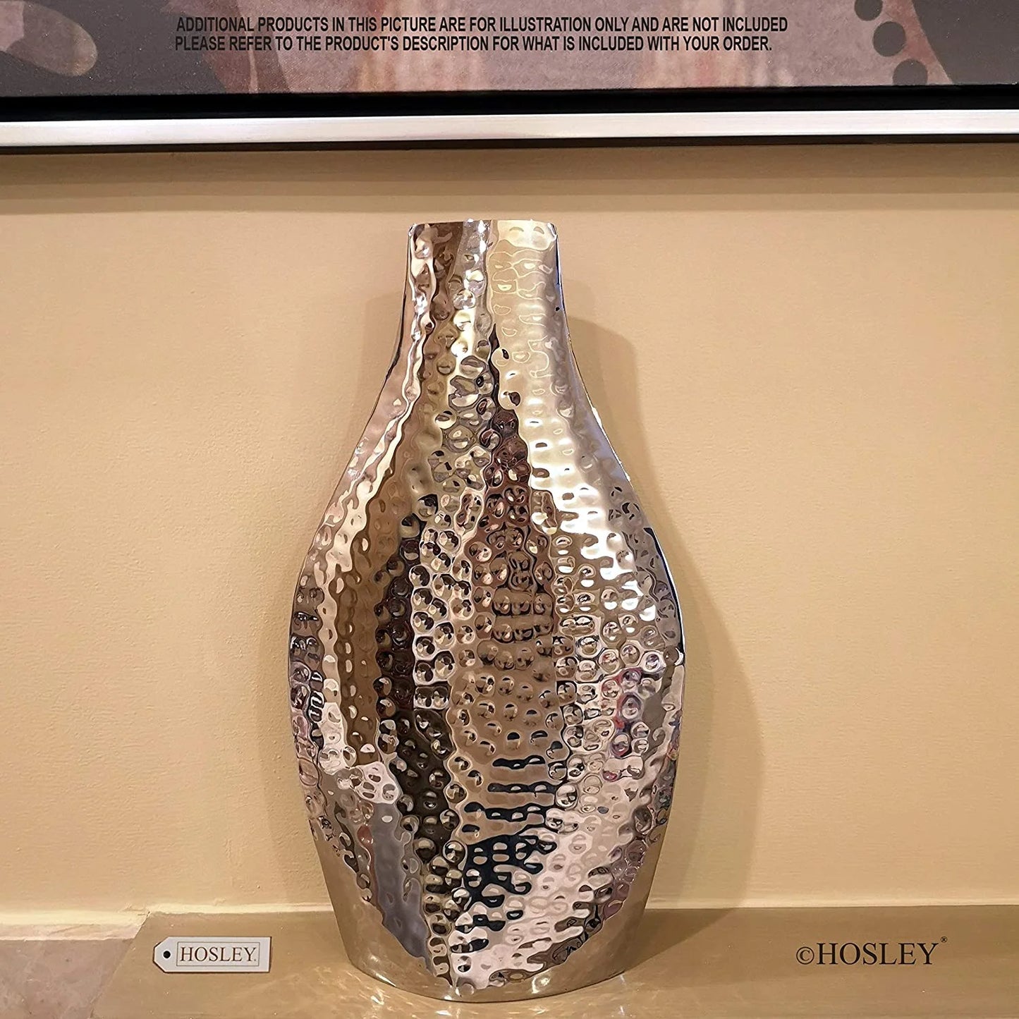 Contemporary Hammered Silver Metal Vase 17”