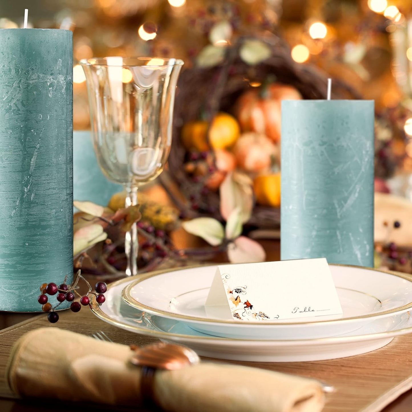 Rustic Green Pillar Candles - Set of 4
