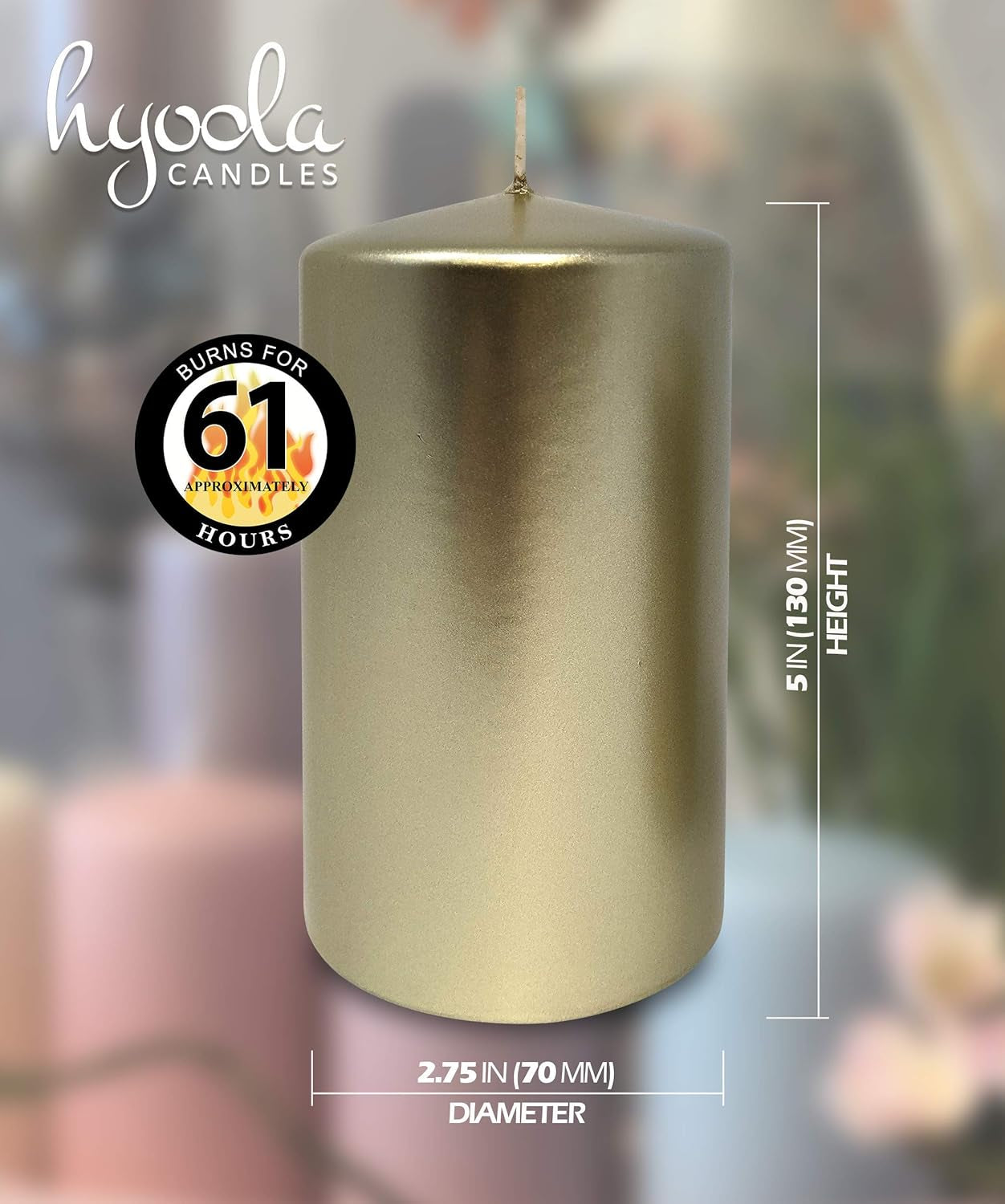 Glam Metallic Cream Gold Pillar Candles - 6 Pack