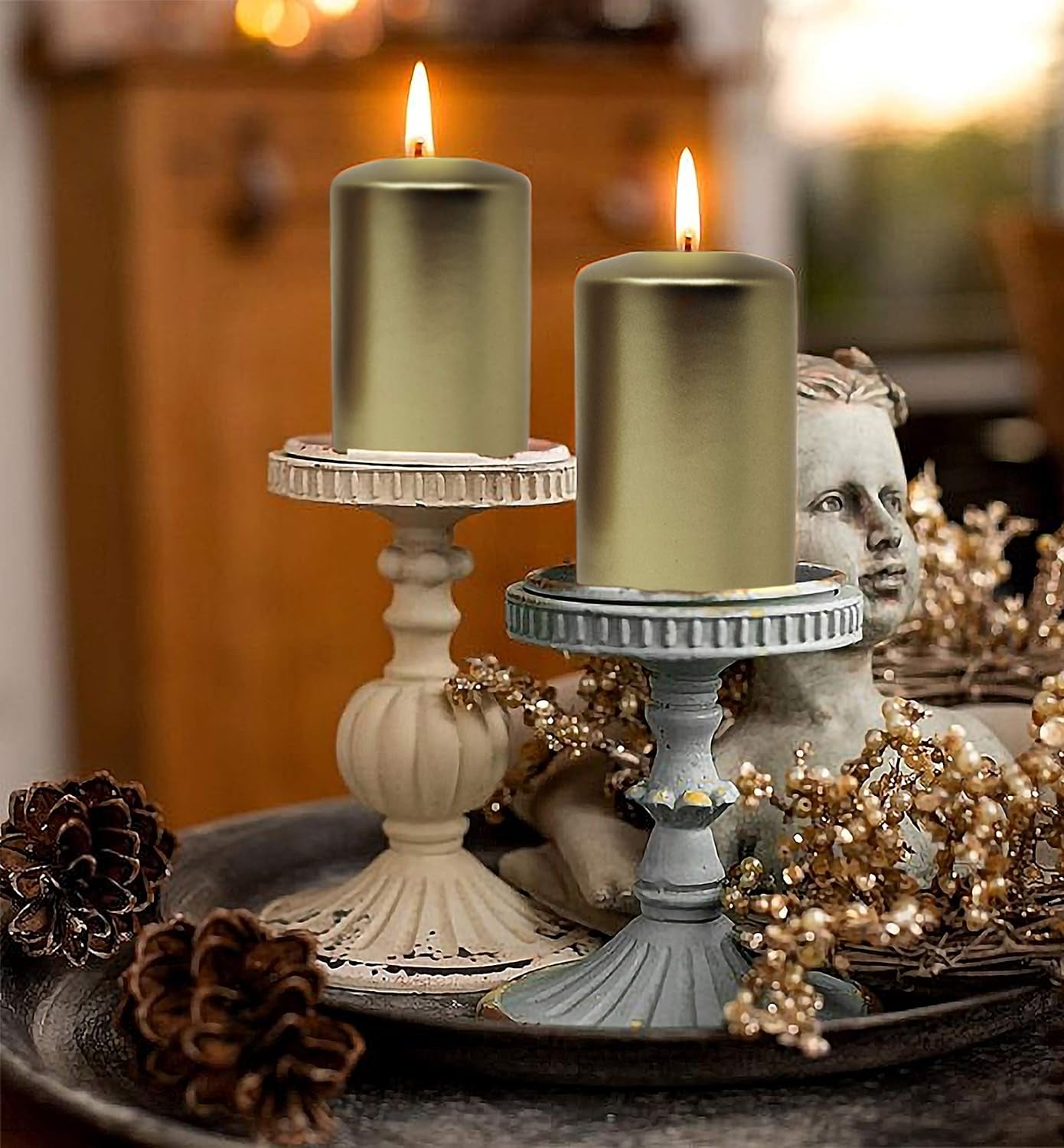 Glam Metallic Cream Gold Pillar Candles - 6 Pack