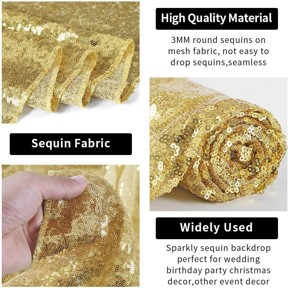 Gold Sequin Backdrop Curtains - 2 Panels