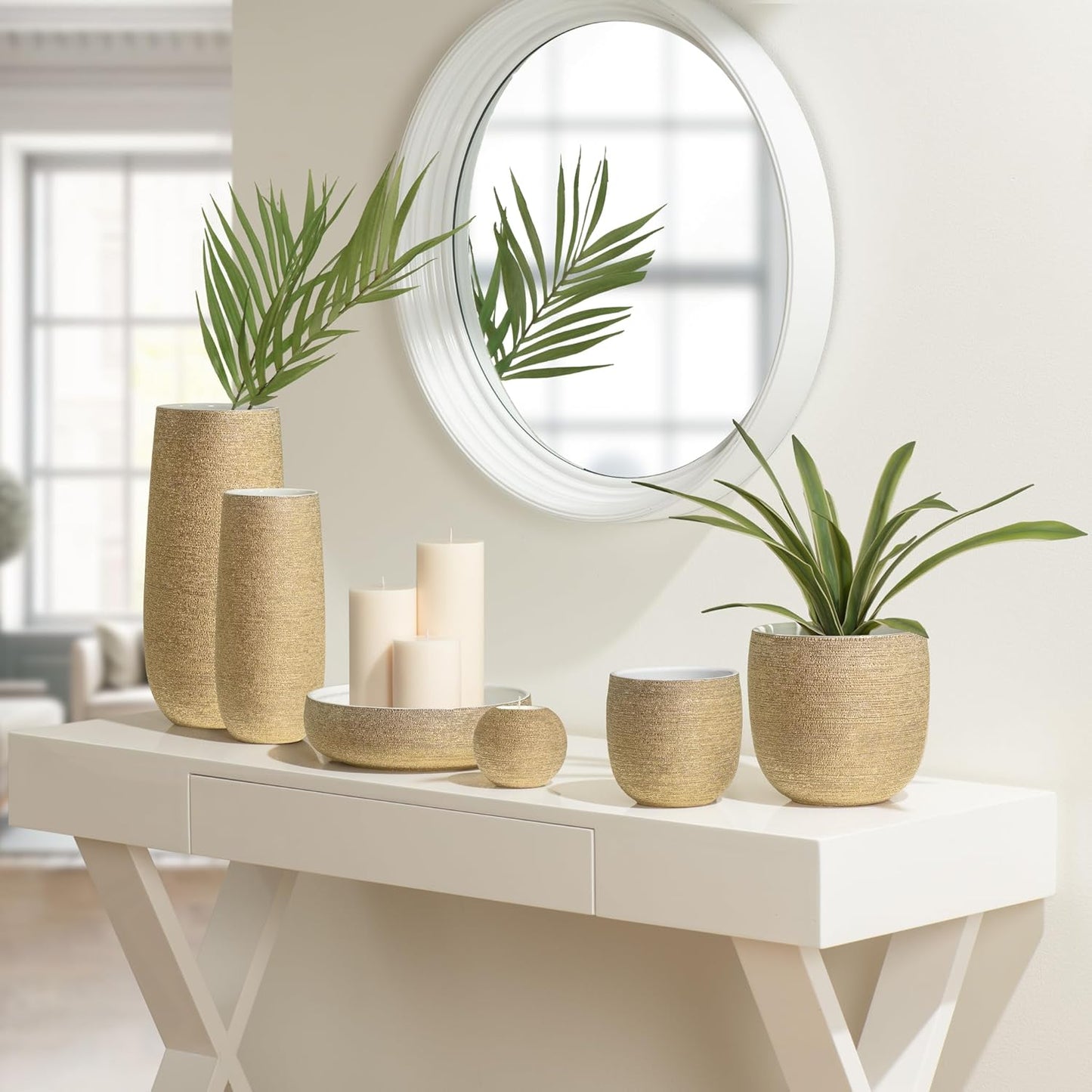 Textured Gold Cylinder Vase 11"