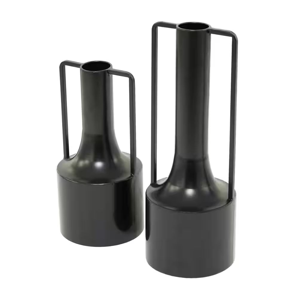 Modern Black Metal Vases - Set of 2