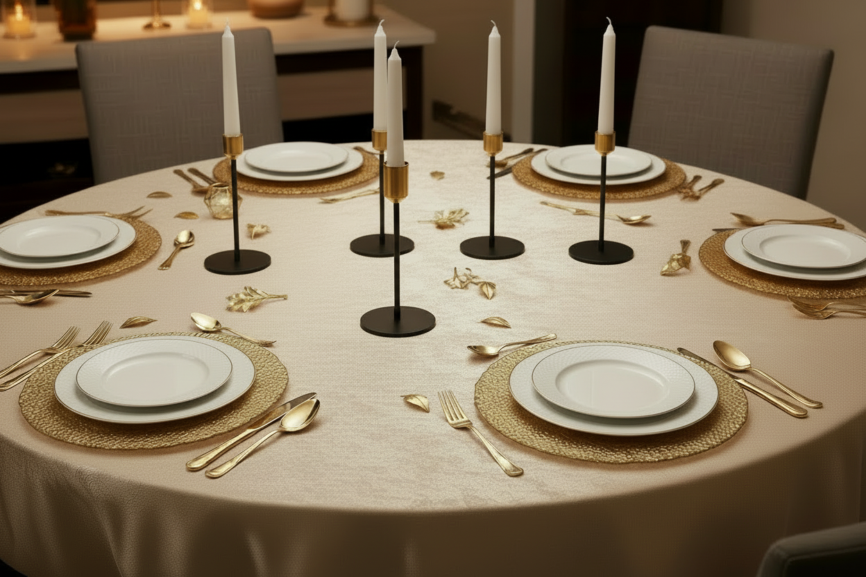 Elegant Brushed Metal Gold & Black Candlestick Holders - Set of 6