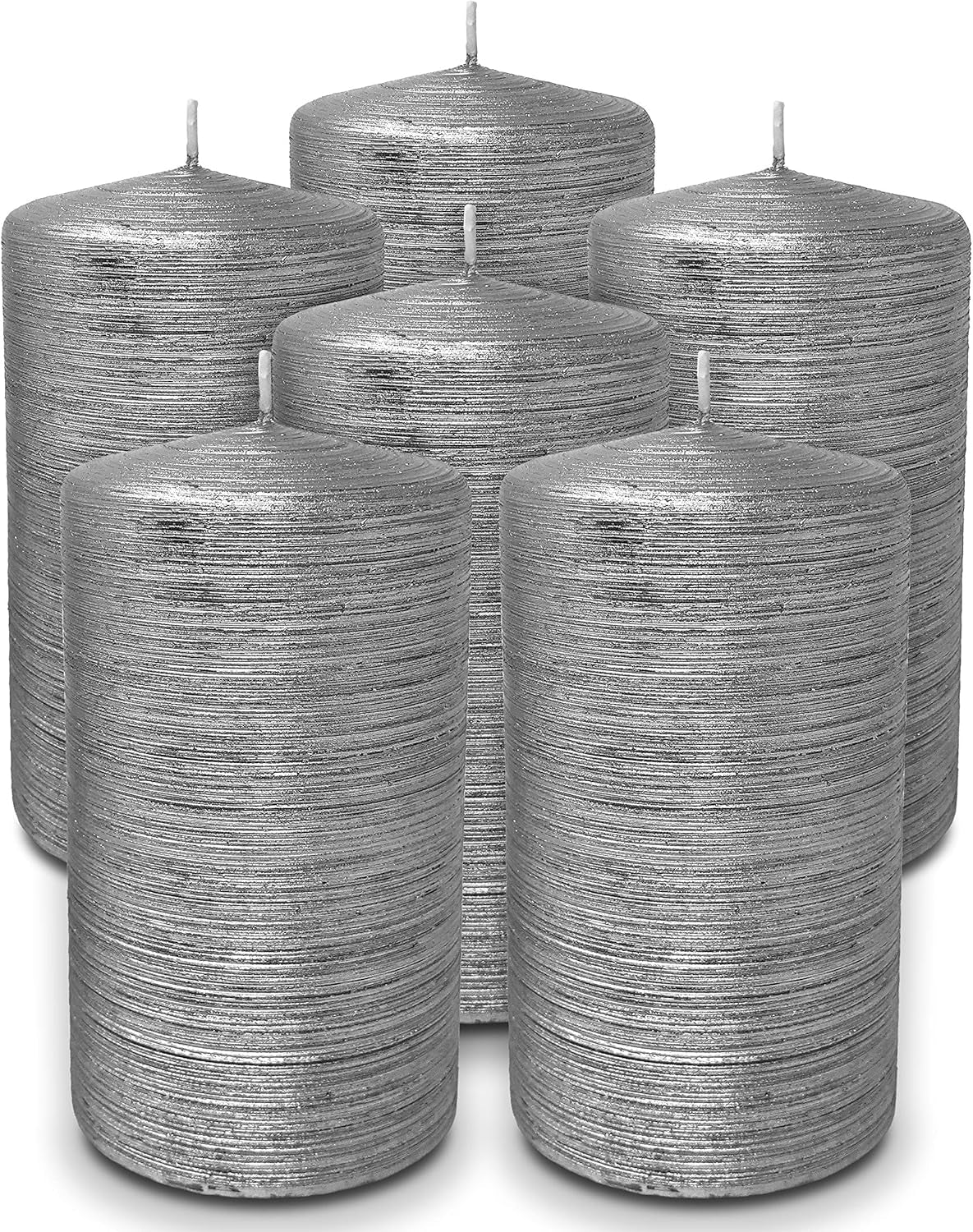 Glam Brushed Metallic Titan Silver Pillar Candles - 6 Pack 