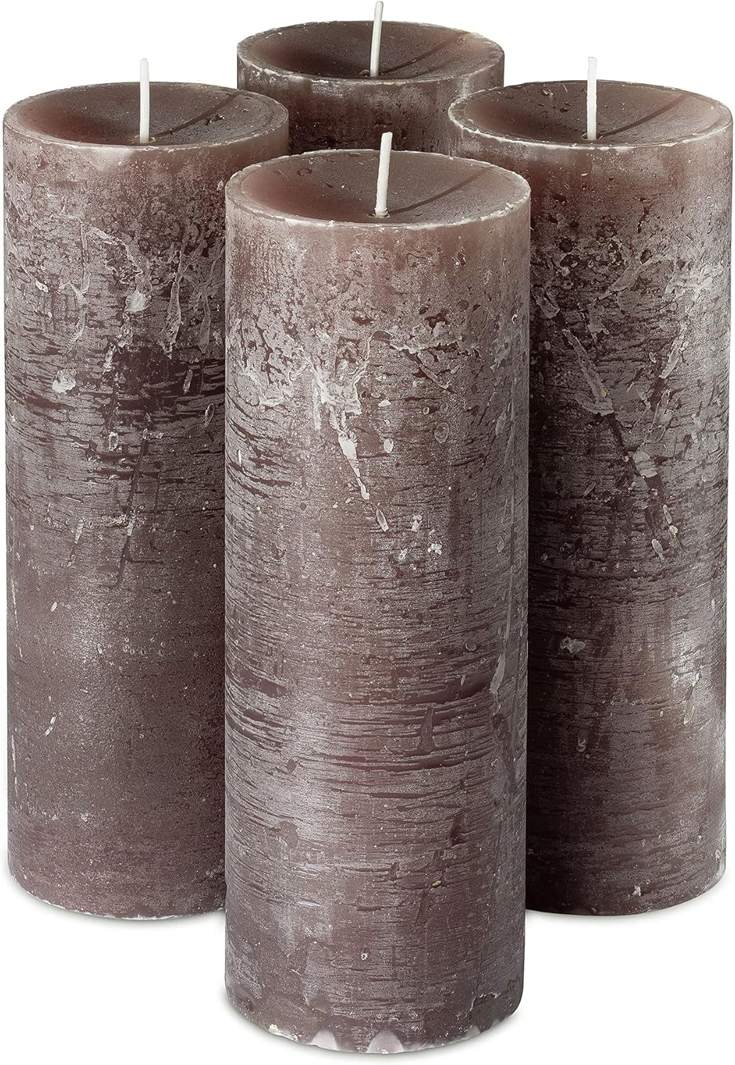  Rustic Taupe Pillar Candles - Set of 4 