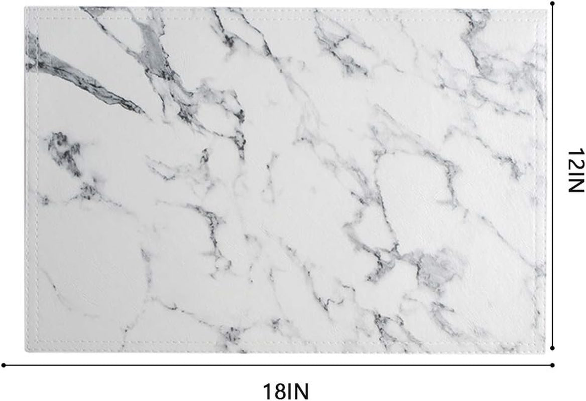 Marble Leather Placemats for Dining Table Waterproof Set of 4 Marble Decor for Kitchen Table Easy to Clean PU Place Mats for Dinning,Office