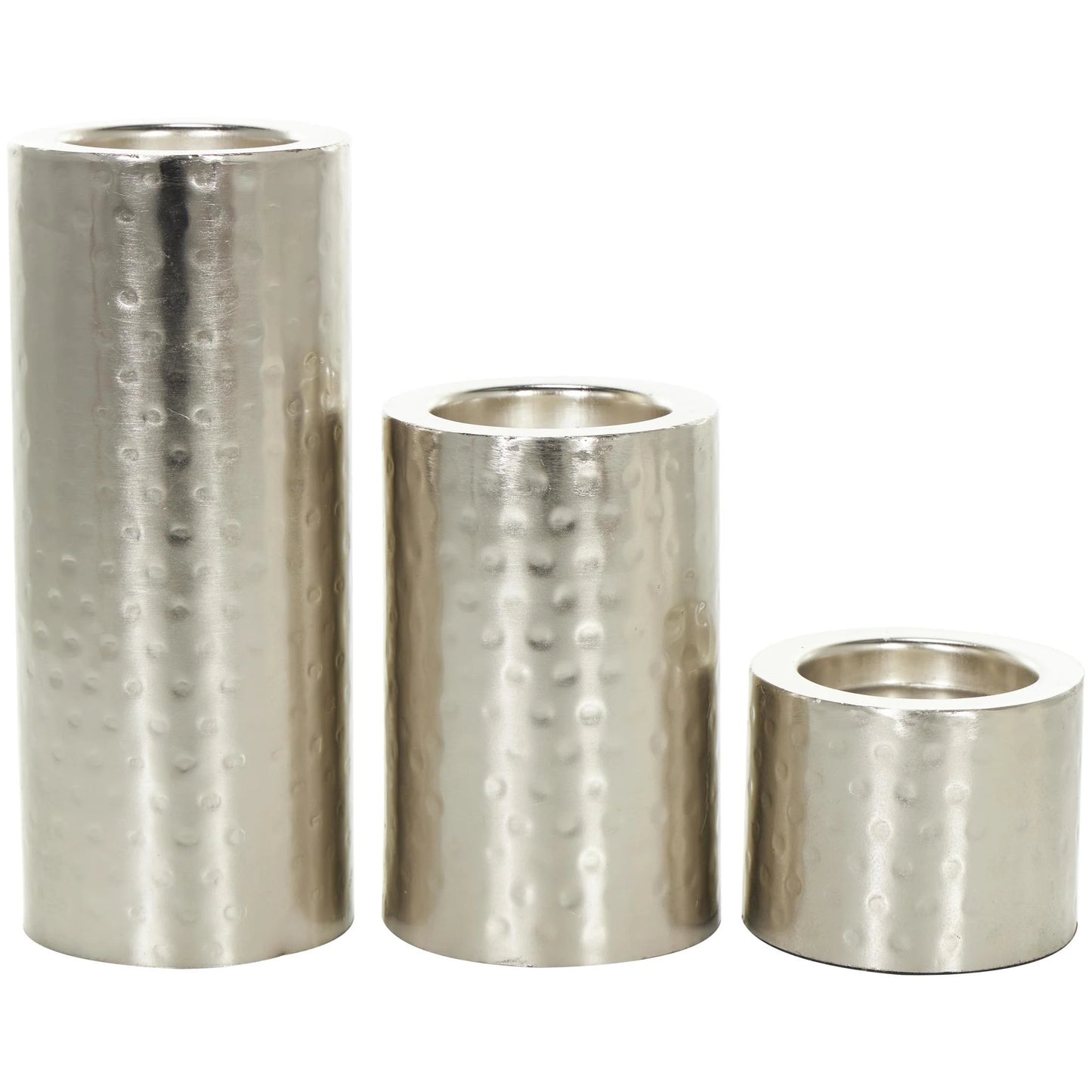 Silver Metal Pillar Candle Holder - Set of 3