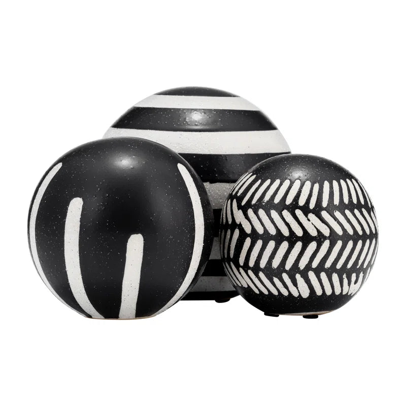 Contemporary Decorative Black and White Orbs - Set of 3