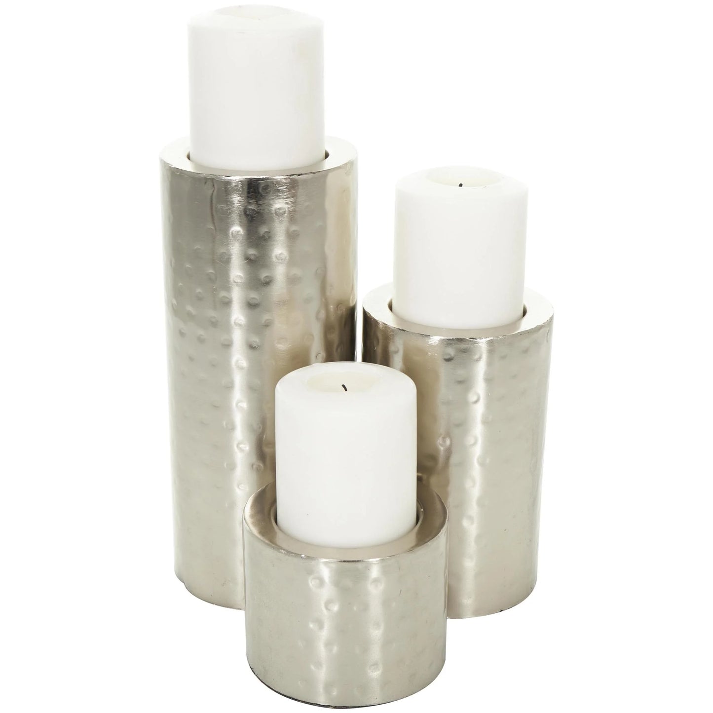 Silver Metal Pillar Candle Holder - Set of 3