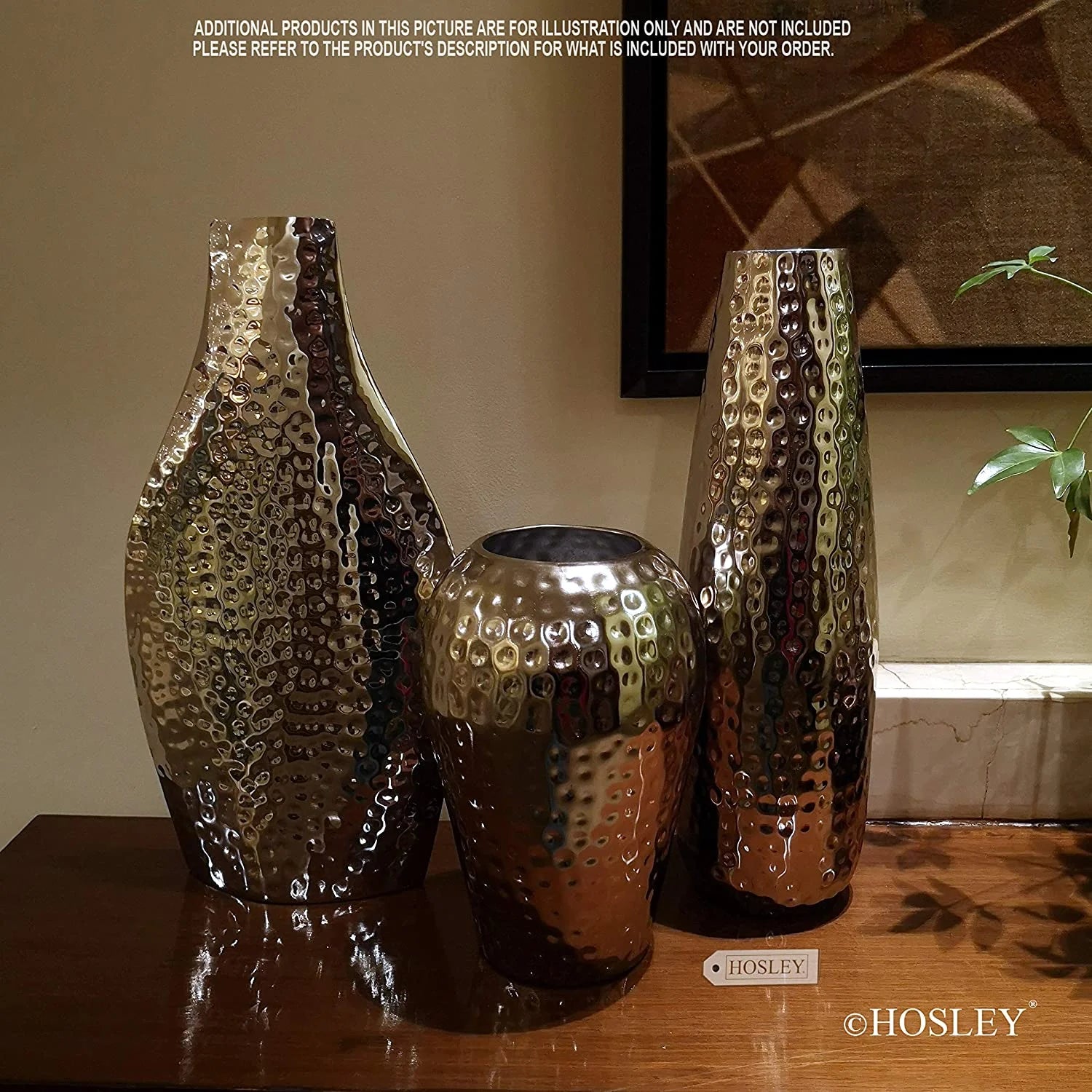 Contemporary Hammered Silver Metal Vase 17”