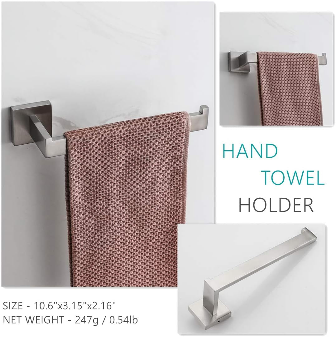 Brushed Stainless Steel Bathroom 3-Piece Set -Includes Toilet Paper Holder, Robe Hook, Towel Ring