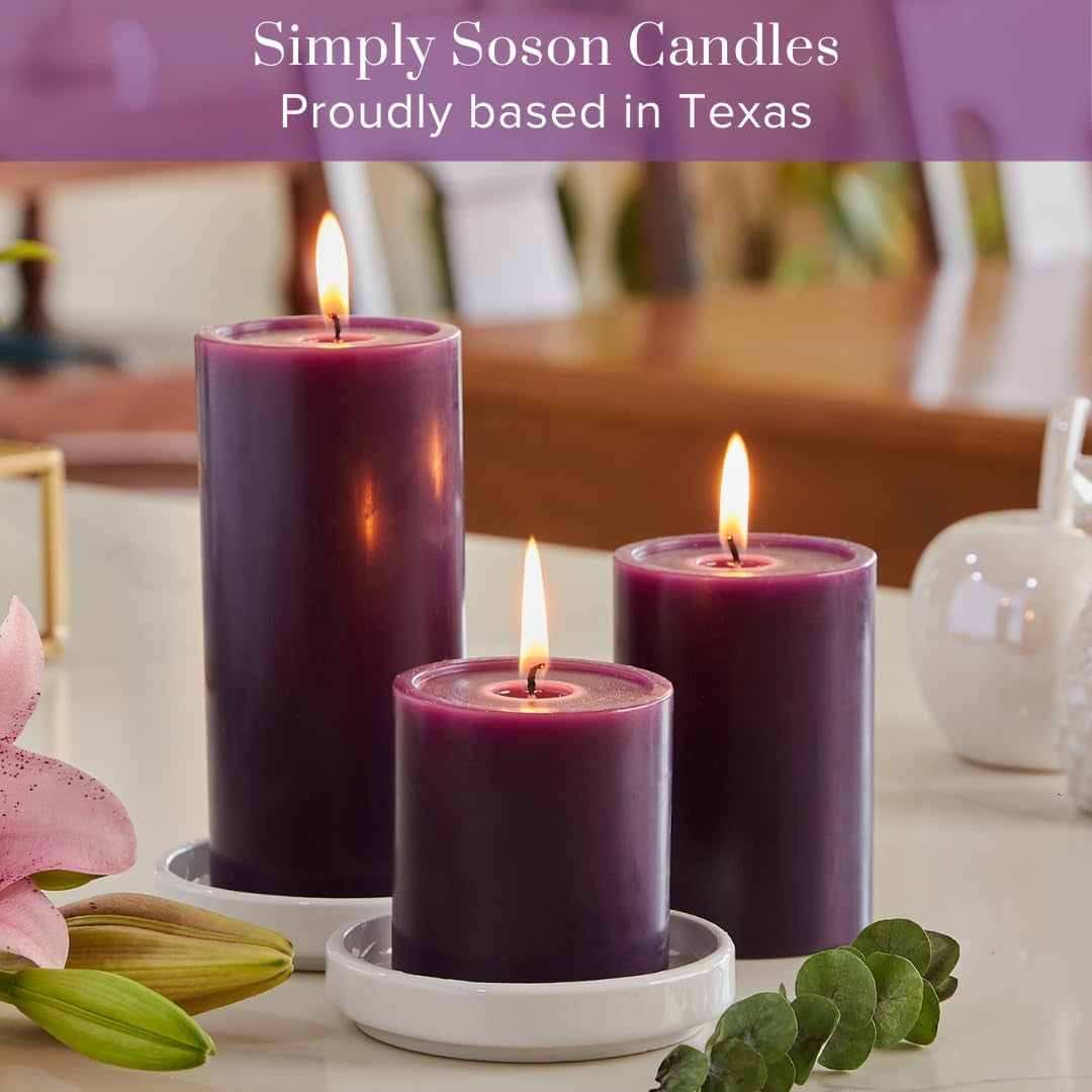 Luxury Smooth Purple Pillar Candles  - Set of 3