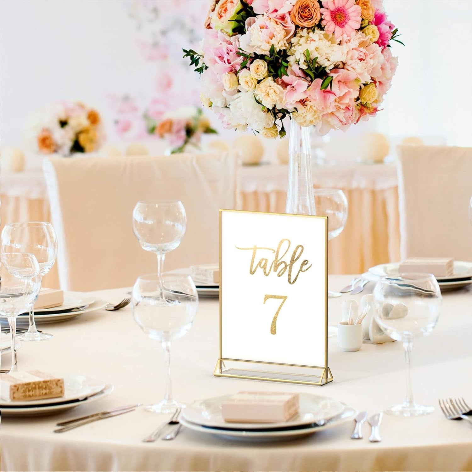Gold Border Acrylic Table Number Holder -   6 Pack (5 X 7”)