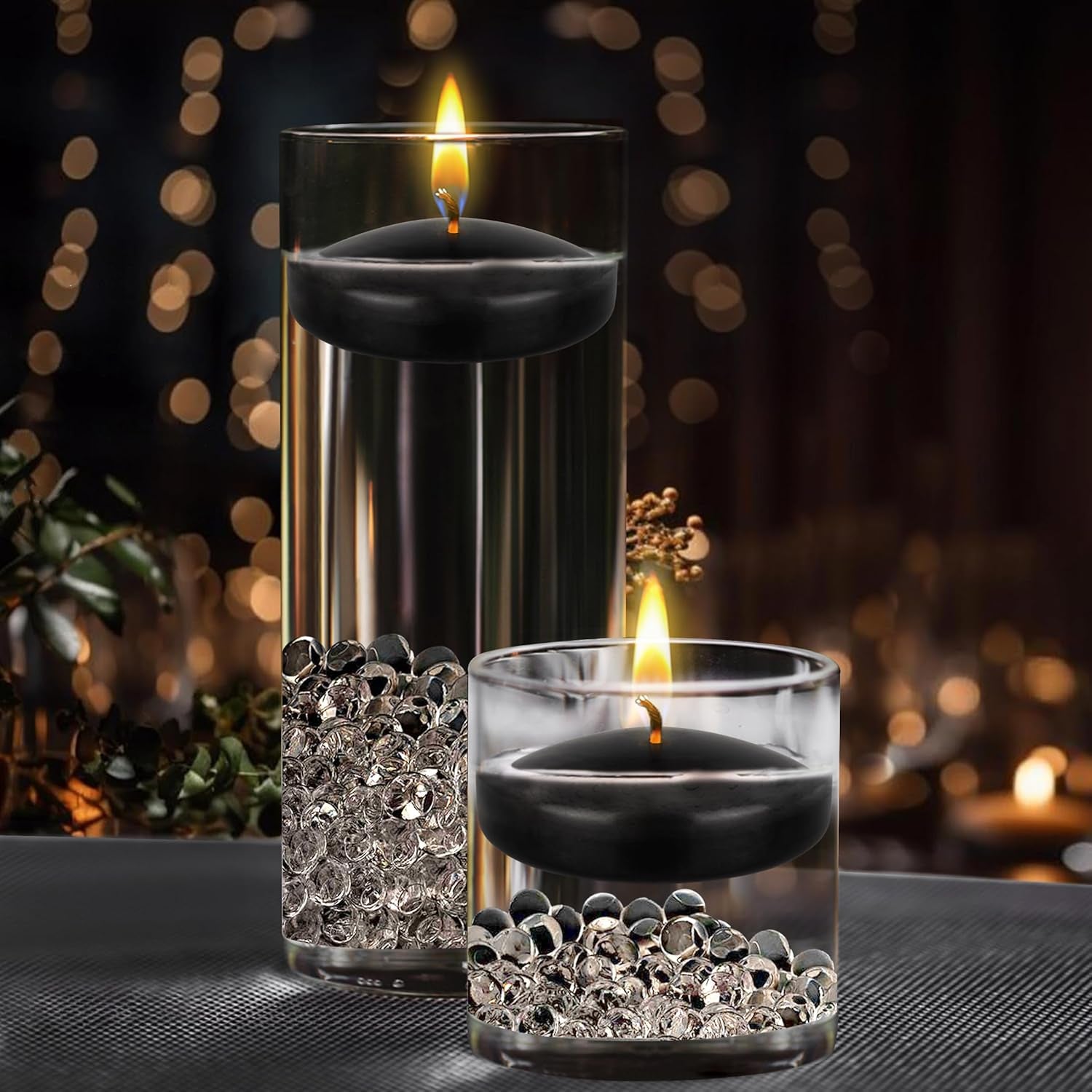 12 Pcs Unscented Black Floating Candles, Hand Poured Wax Candle 3 Inch Diameter, Home Décor, Wedding Receptions, Baby Showers, Birthdays, Centerpieces, Celebrations, Meditations, Spas