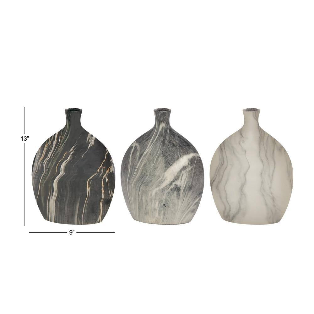 Luxury Black Faux Marble Ceramic Decorative Vase - Set of 3