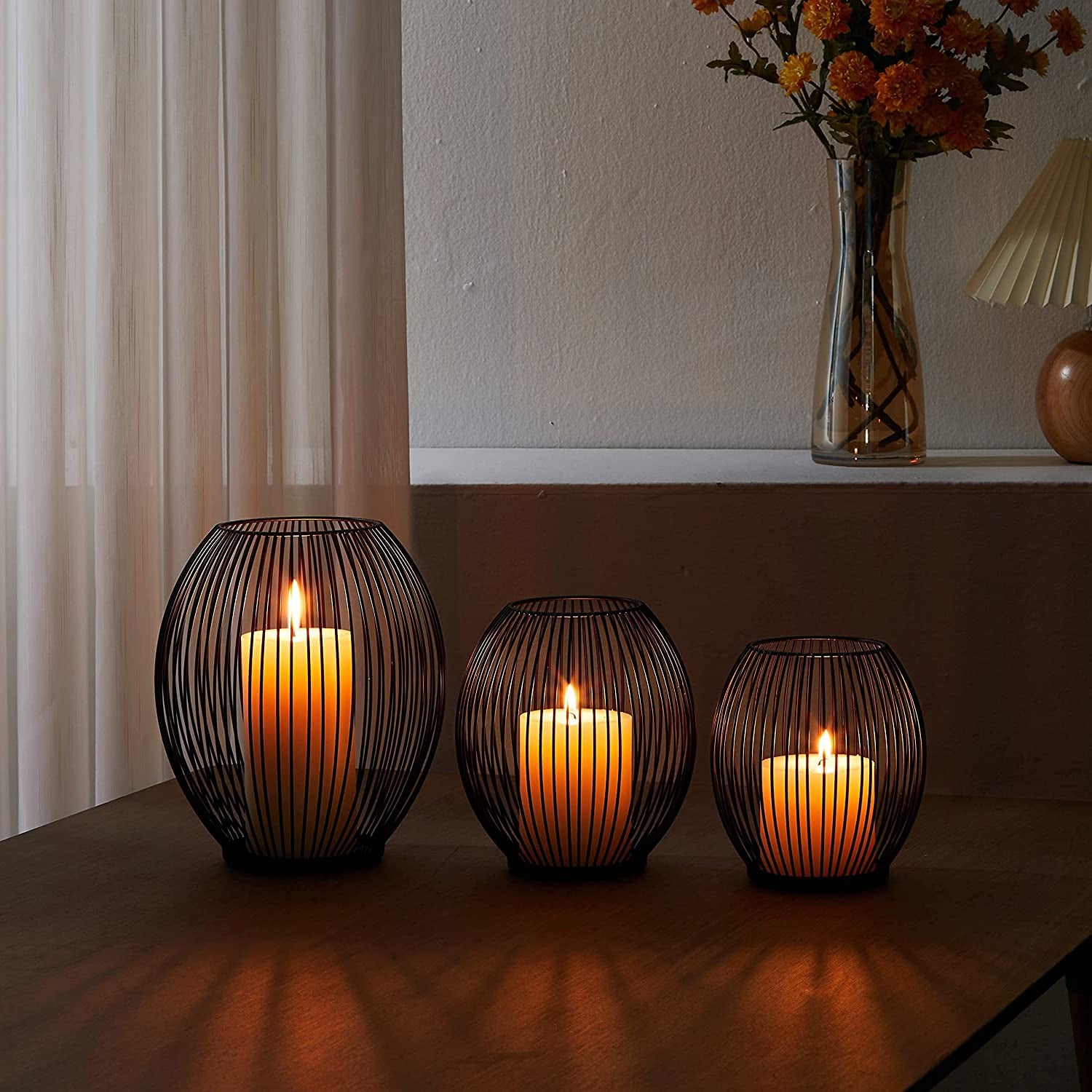 Luxury Matte Black Cage Candle Holder - Set of 2