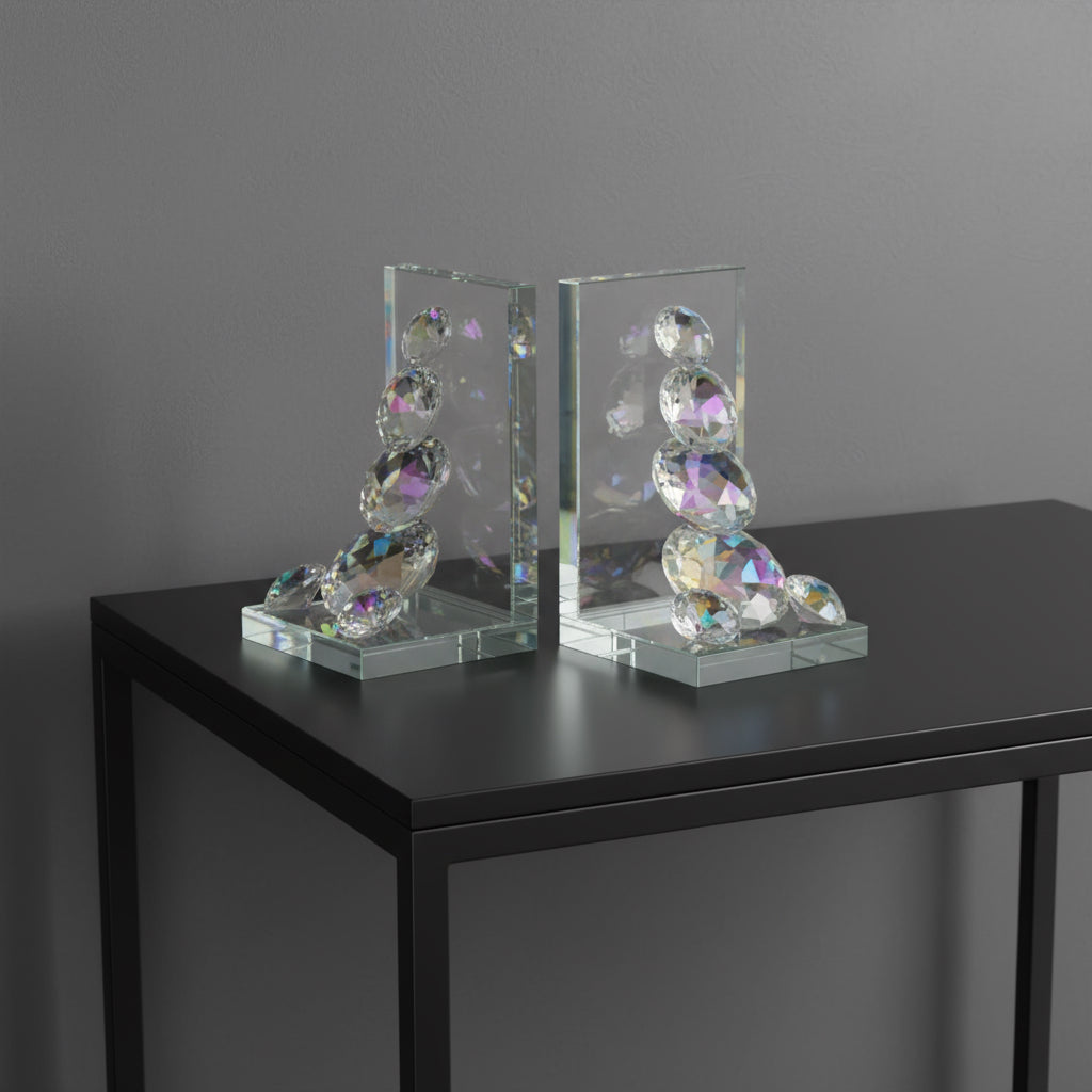 Crystal Diamond Glass Bookends - Set of 2