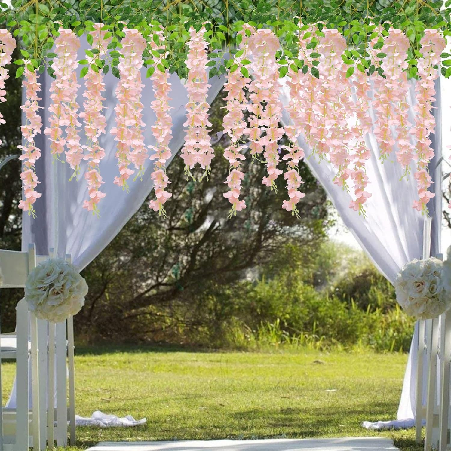  Silk Wisteria Flowers - (Light Pink) 24 Pack