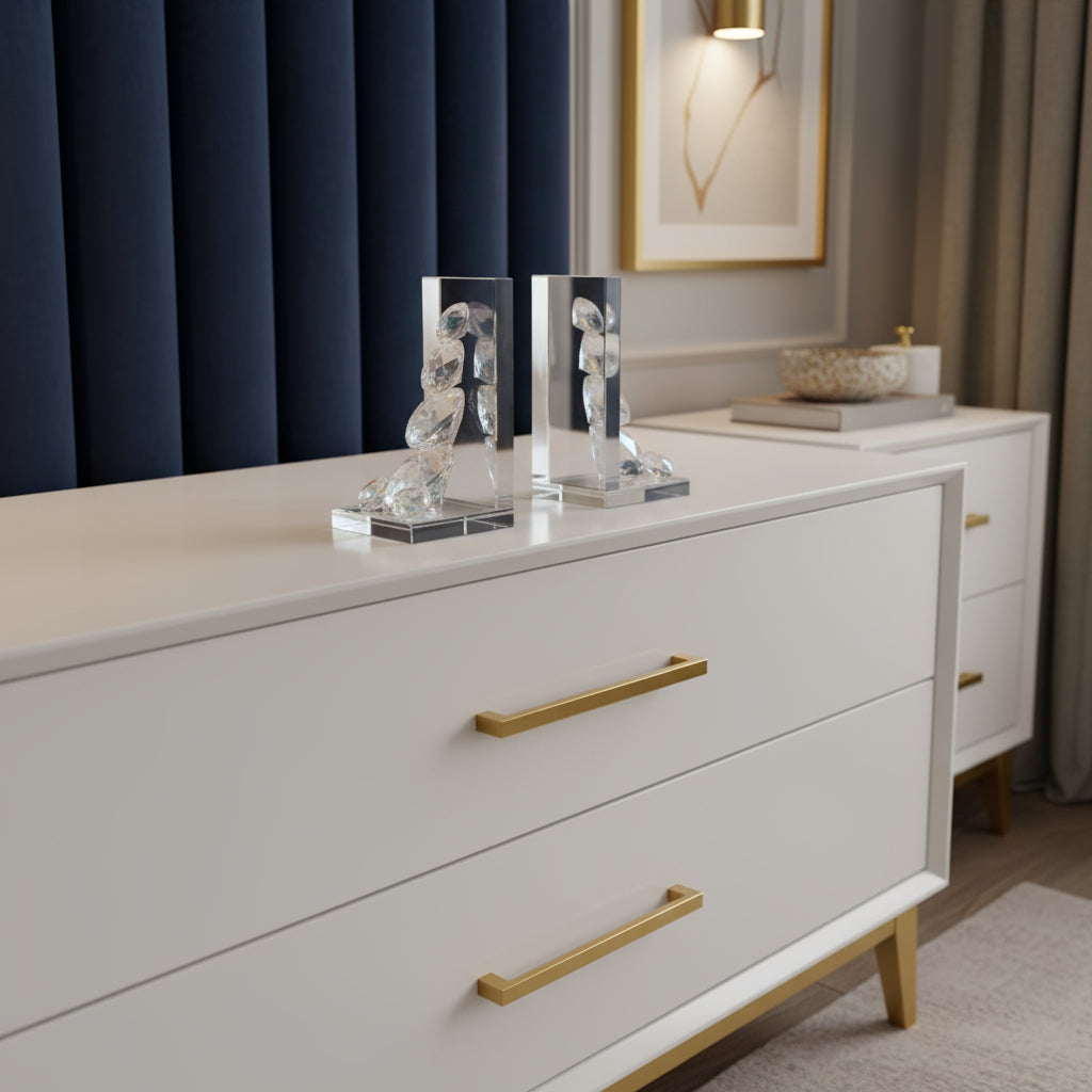 Crystal Diamond Glass Bookends - Set of 2