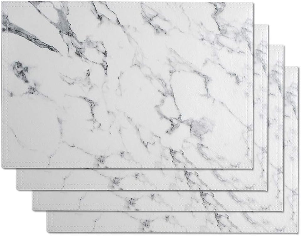 Marble Leather Placemats for Dining Table Waterproof Set of 4 Marble Decor for Kitchen Table Easy to Clean PU Place Mats for Dinning,Office