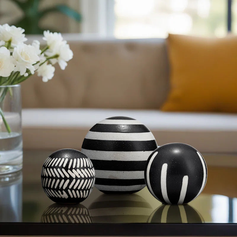 Contemporary Decorative Black and White Orbs - Set of 3