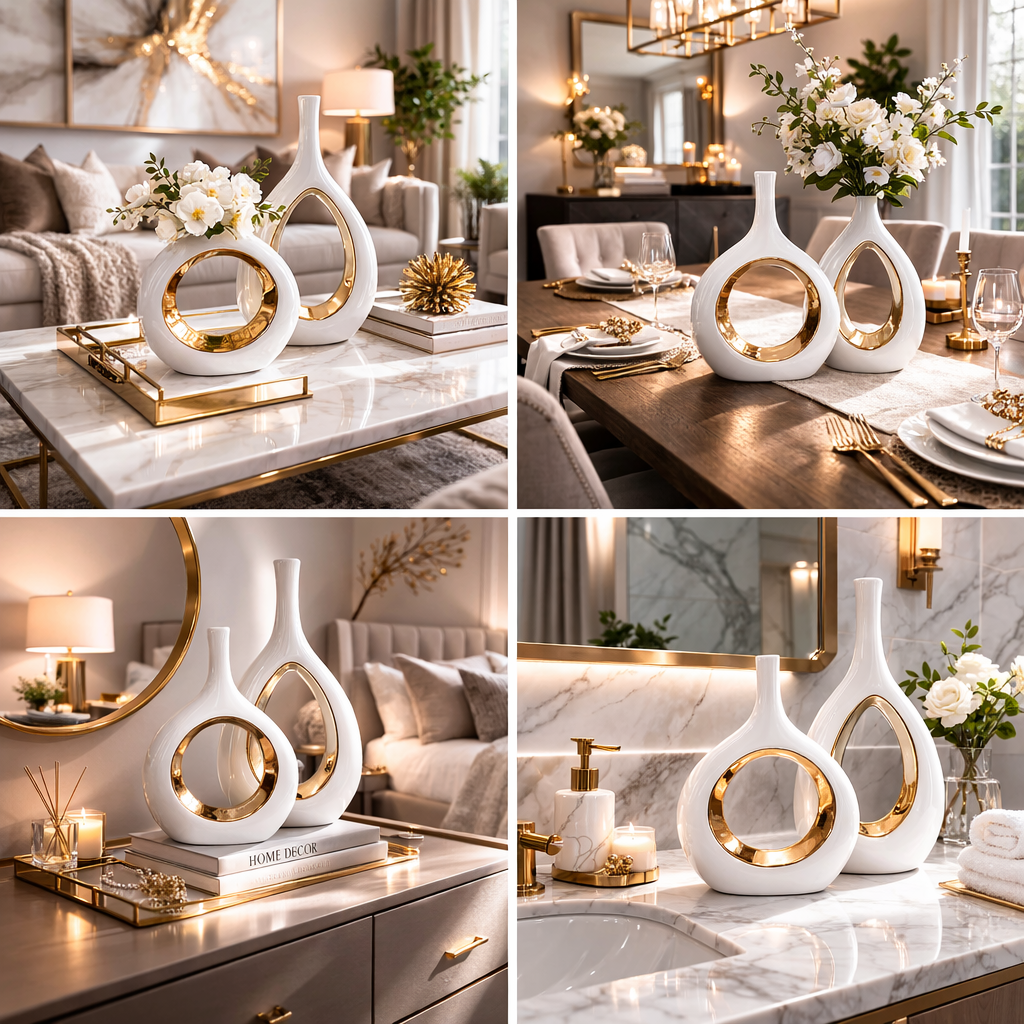 Glam White Gold Vases - Set of 2