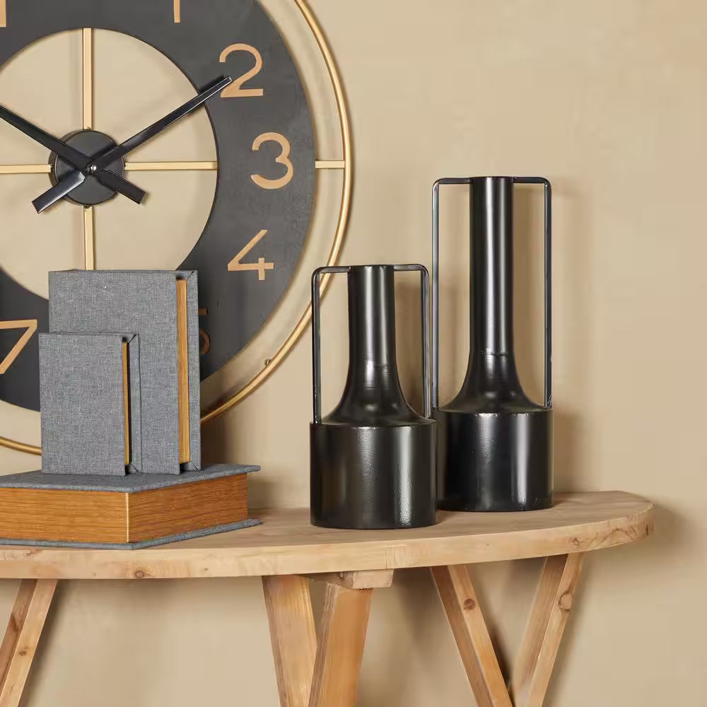 Modern Black Metal Vases - Set of 2
