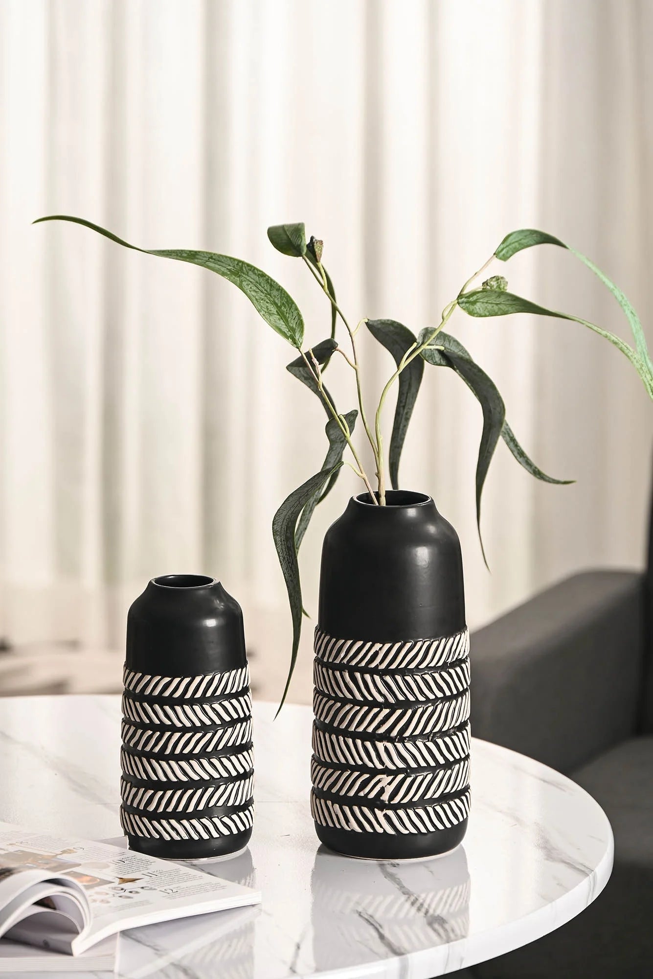 10"H, 7.5"H Black and White Vase for Table Decor Boho Ceramic Vases Accents, Decorative Tall Vases for Bathroom Mantel Living Room Shelf, Ideal Gift for Dad