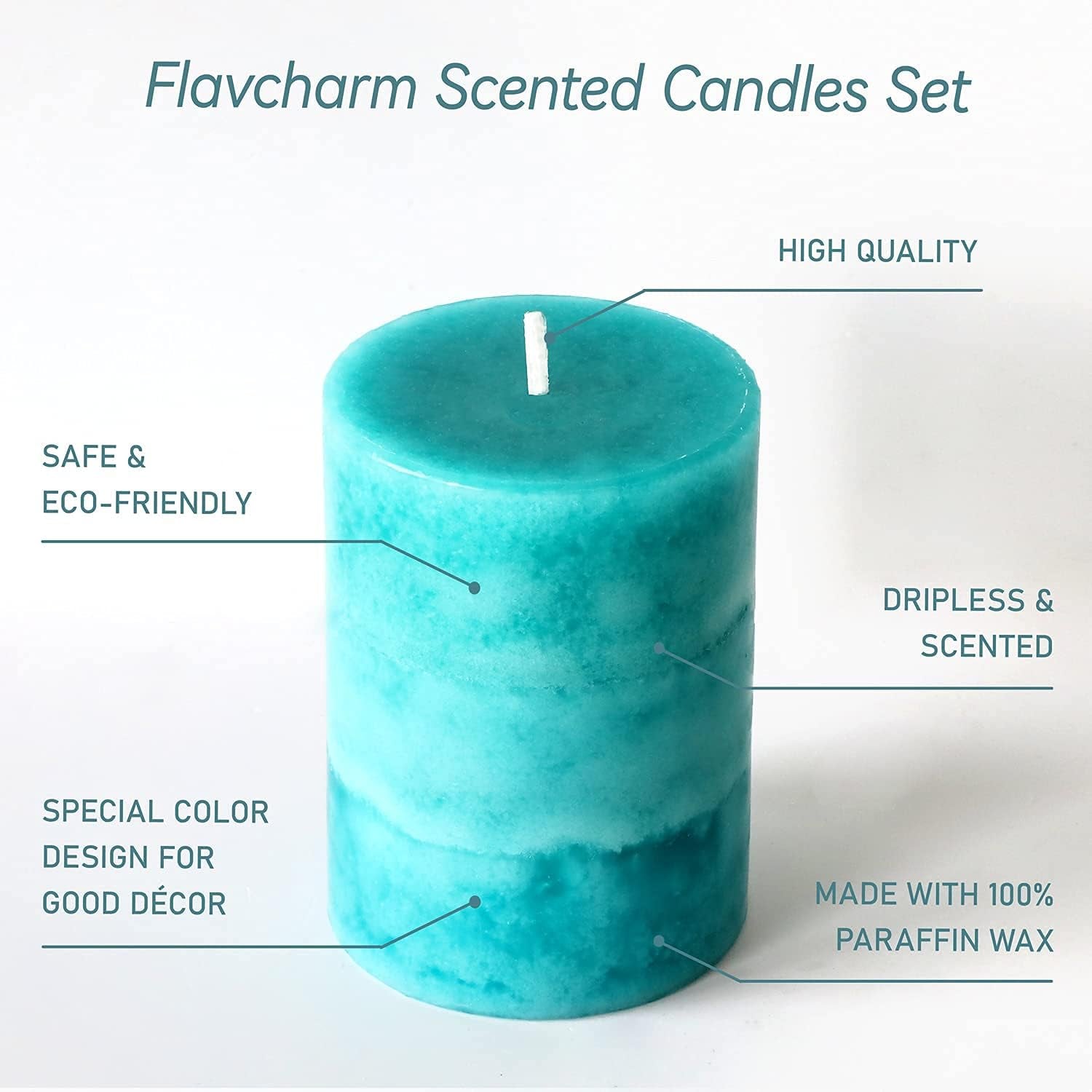 Aqua Green Layered Ocean Breeze Scented Pillar Candles -Set of  3 