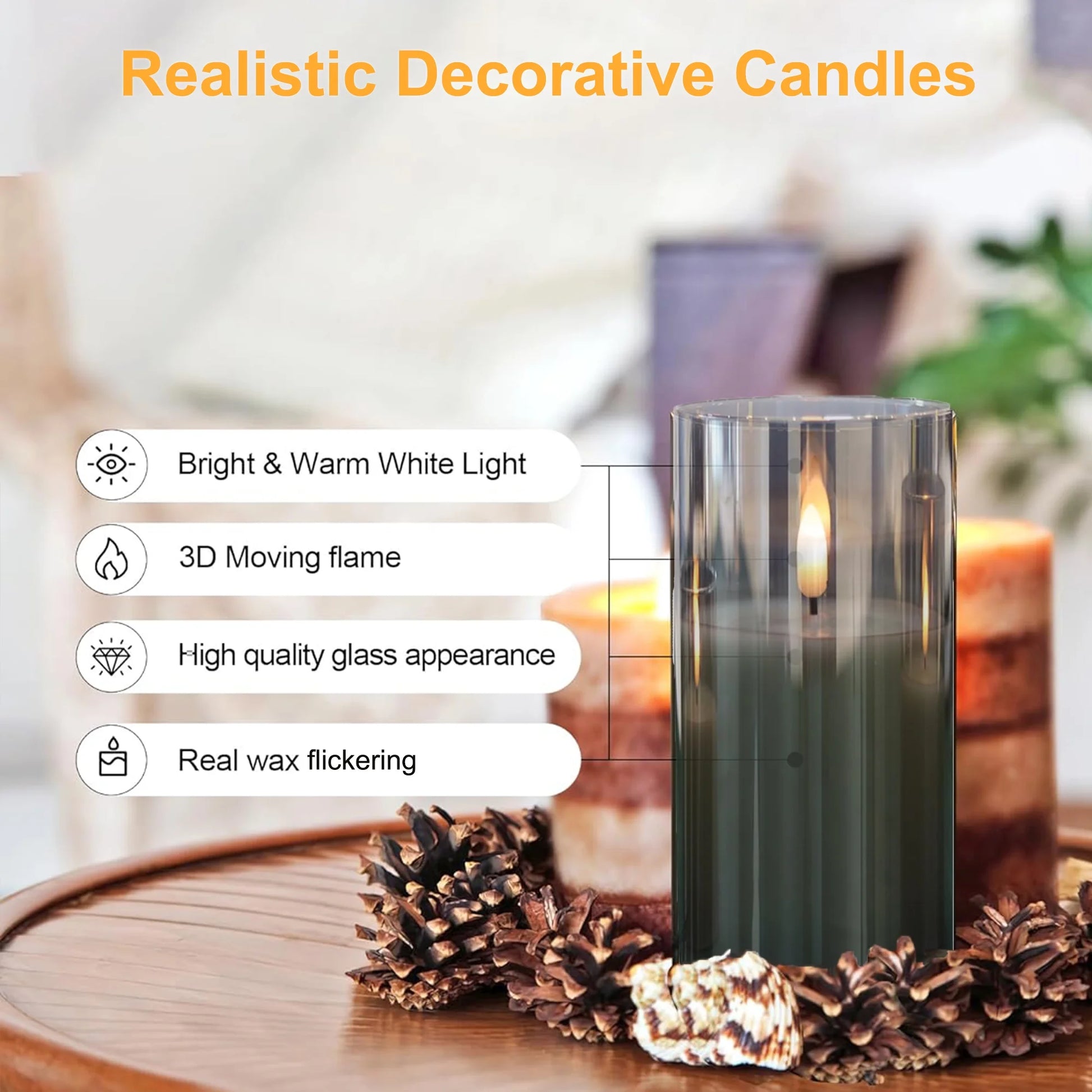 Gray Acrylic LED Candles with Remote - Set of 3