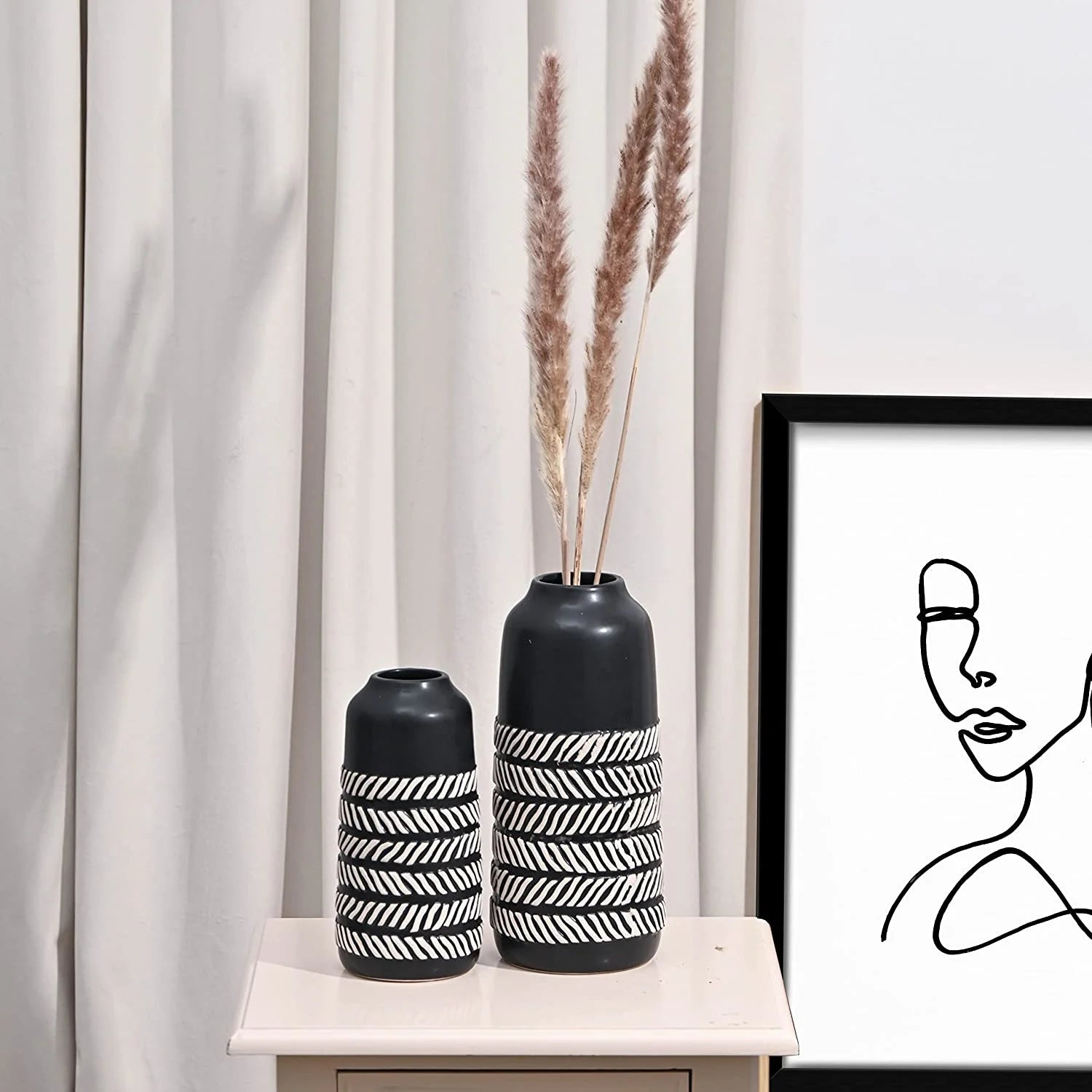 10"H, 7.5"H Black and White Vase for Table Decor Boho Ceramic Vases Accents, Decorative Tall Vases for Bathroom Mantel Living Room Shelf, Ideal Gift for Dad