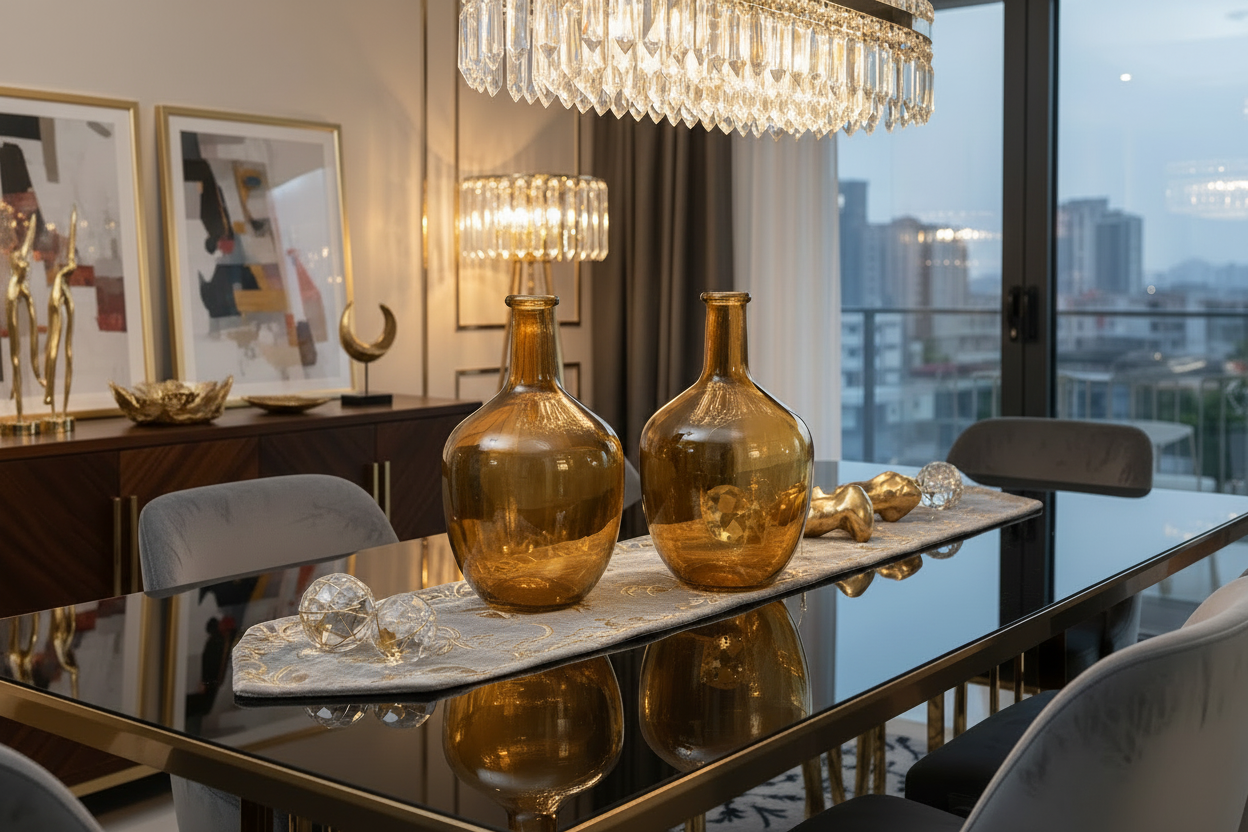 Amber Glass Vases 12” - Set of 2