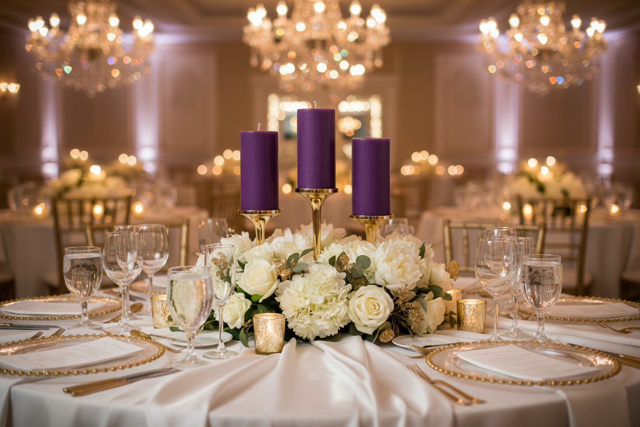 Luxury Smooth Purple Pillar Candles  - Set of 3