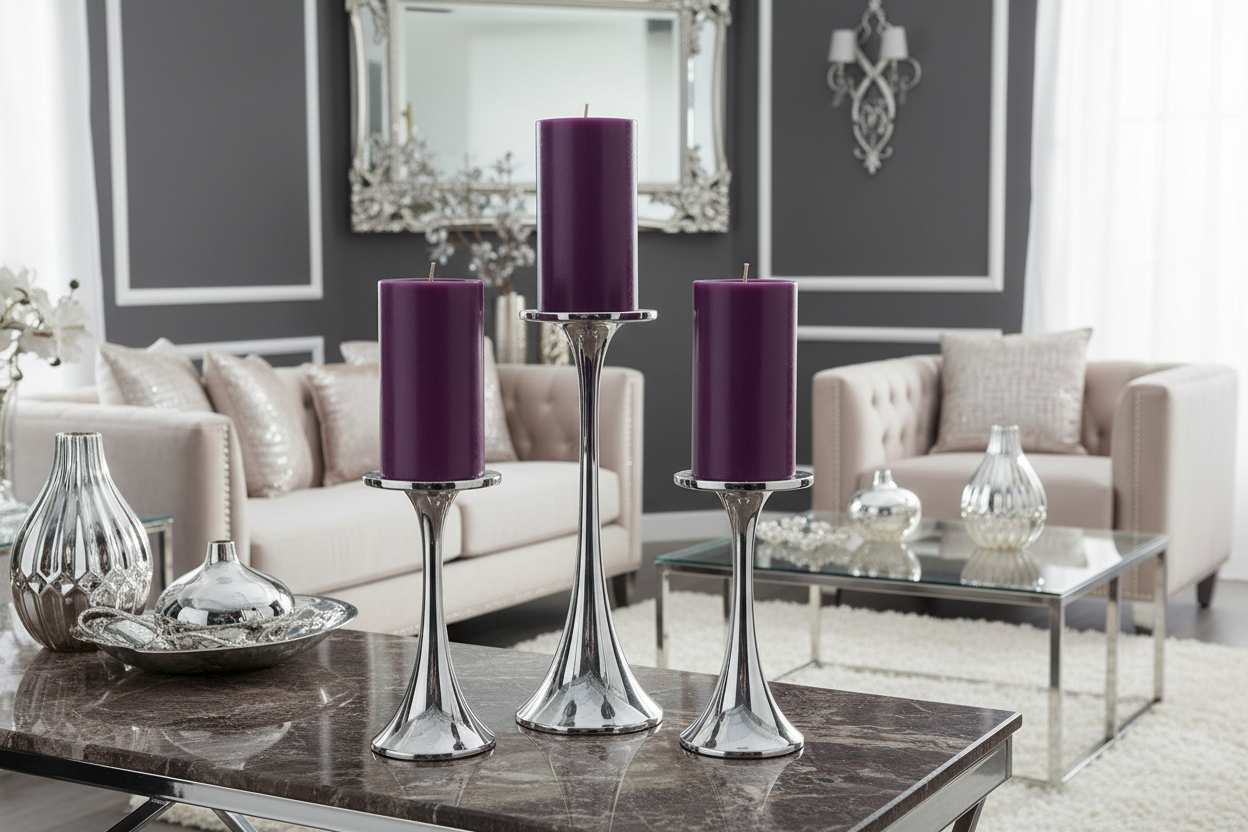 Luxury Smooth Purple Pillar Candles  - Set of 3