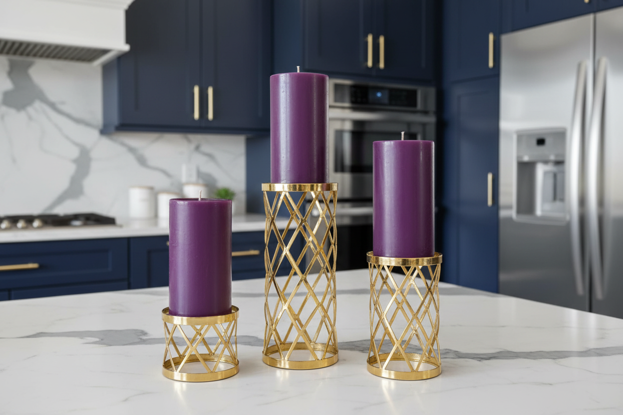 Luxury Smooth Purple Pillar Candles  - Set of 3