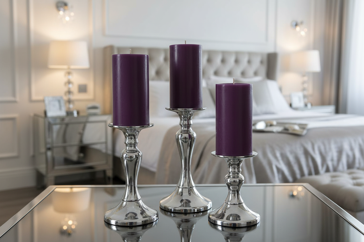 Luxury Smooth Purple Pillar Candles  - Set of 3