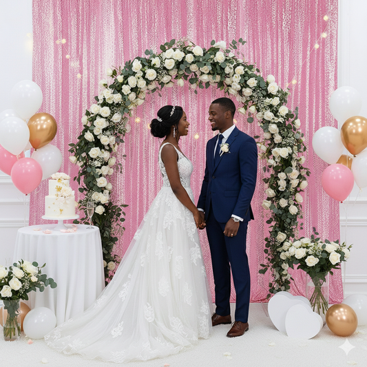 Pink Sequin Backdrop Curtains - 2 Panels