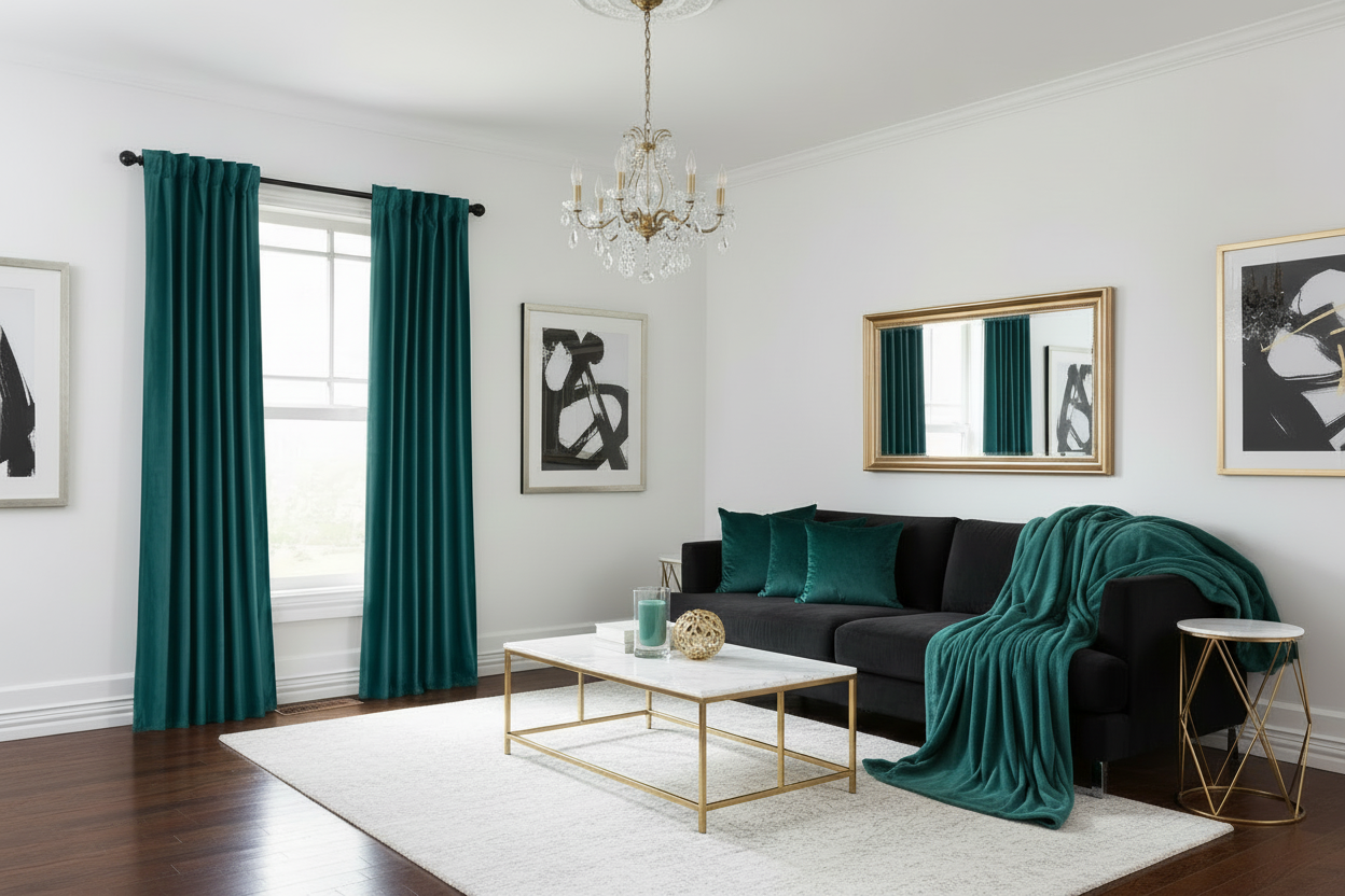 Velvet Teal Green Curtains - 2 Panels (52"W X 108"L)
