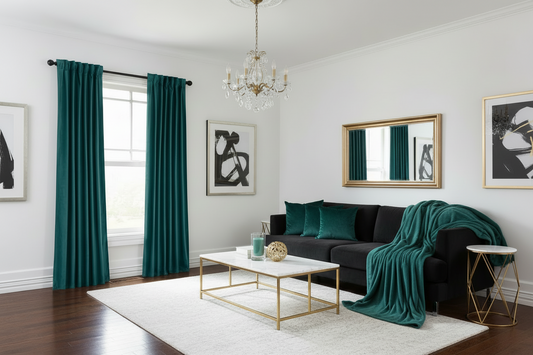 Velvet Teal Green Curtains - 2 Panels (52"W X 108"L)