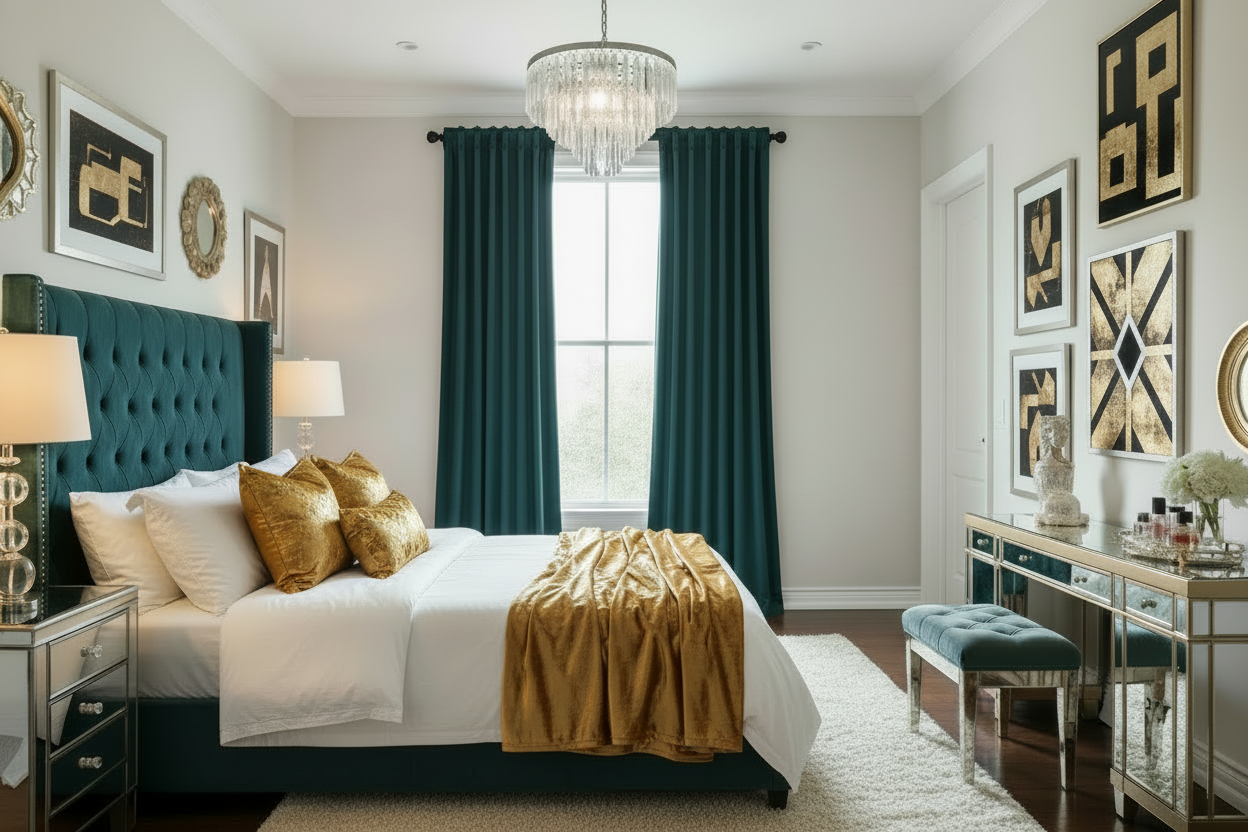 Velvet Teal Green Curtains - 2 Panels (52"W X 108"L)