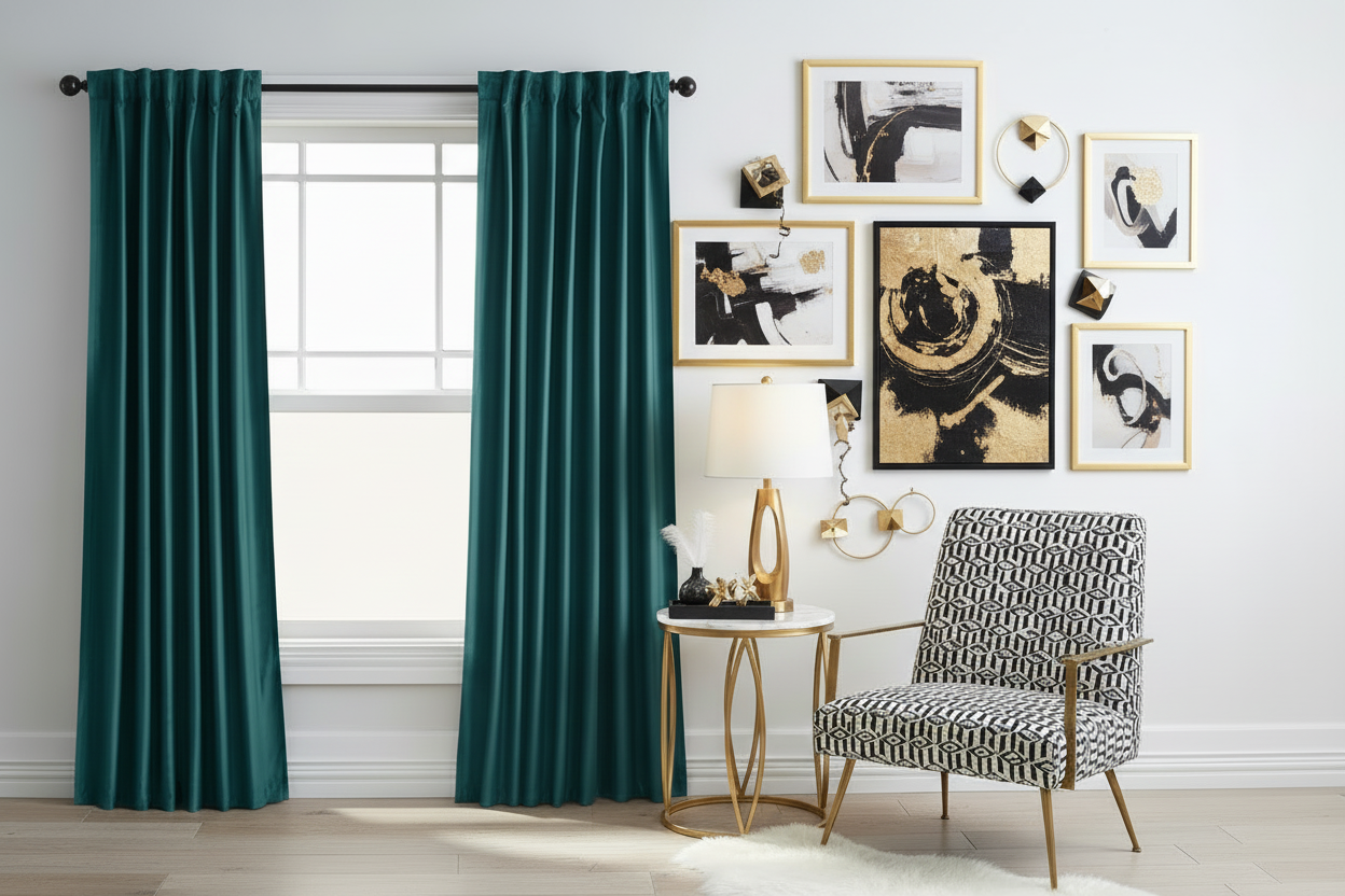 Velvet Teal Green Curtains - 2 Panels (52"W X 108"L)