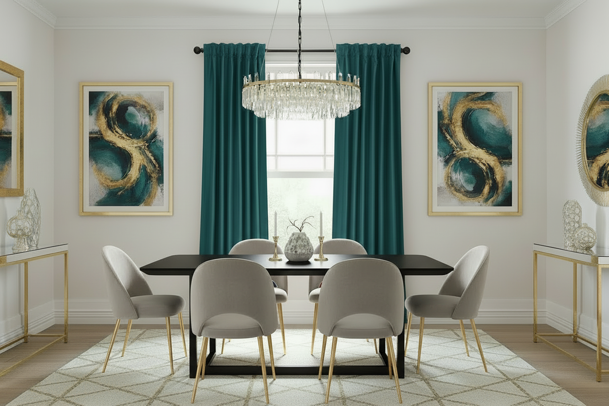 Velvet Teal Green Curtains - 2 Panels (52"W X 108"L)