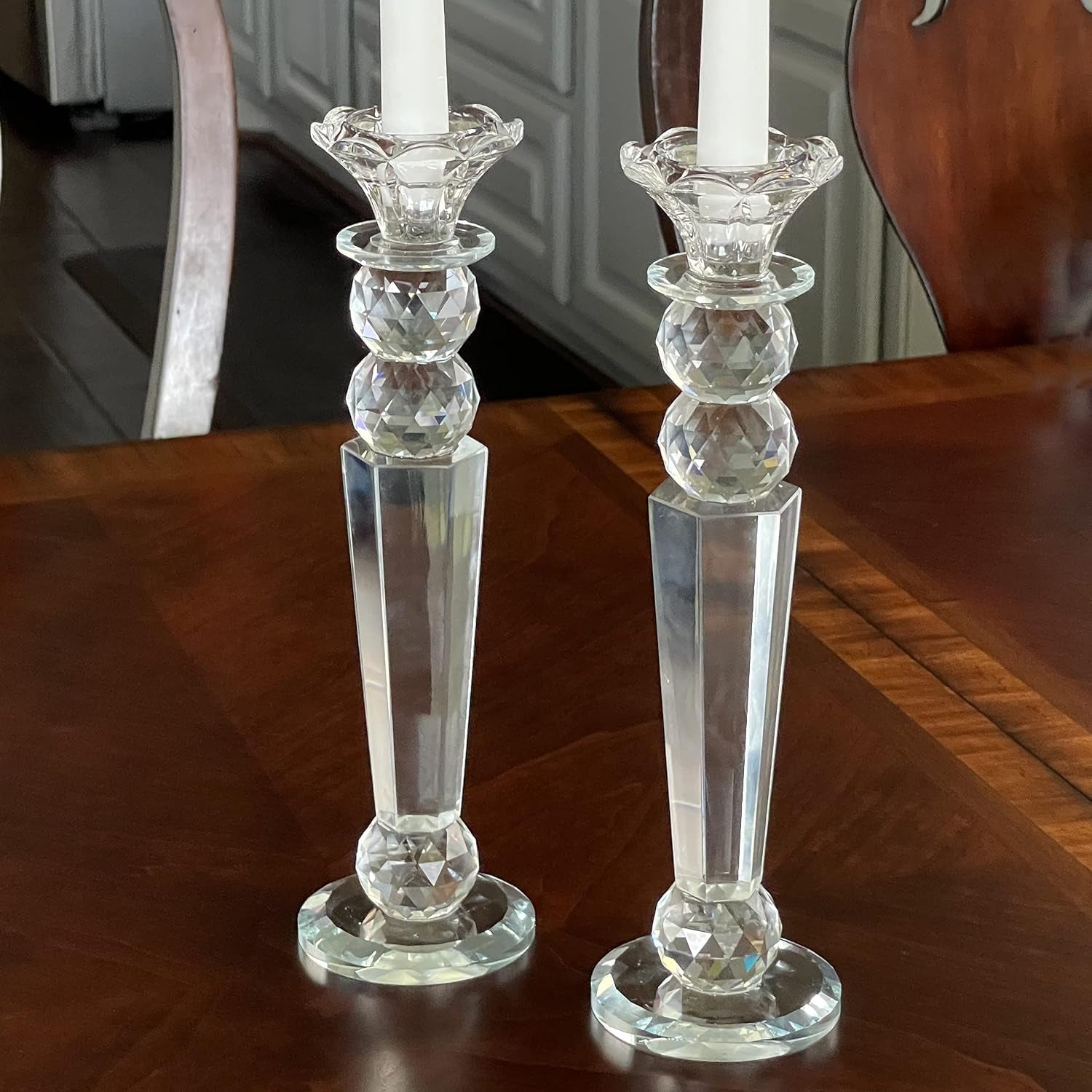 Elegant Crystal Candlestick Holders - Set of 2 